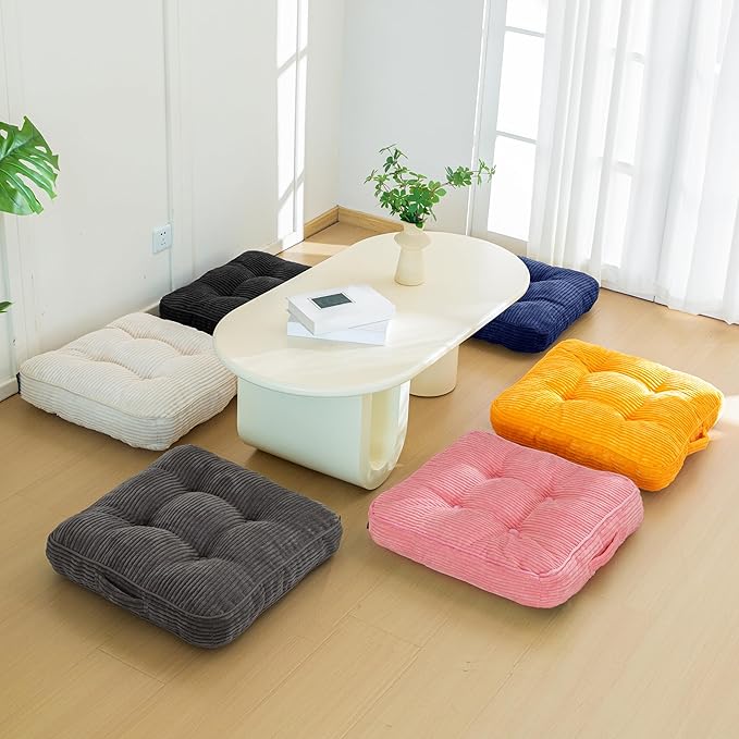 Washable Floor Pillow Cushion for Adults, Meditation Cushion Pillow, Large Square Floor Sitting, Removable Tufted Corduroy Cover, for Tatami Living Room or Yoga, 22x22 Inch, 2Pack, Machine Washable