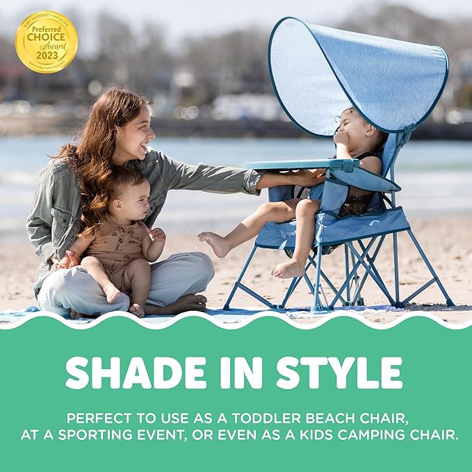 Baby Delight Go with Me Venture Portable Chair | Indoor and Outdoor | Sun Canopy | 3 Child Growth Stages | Blue Wave