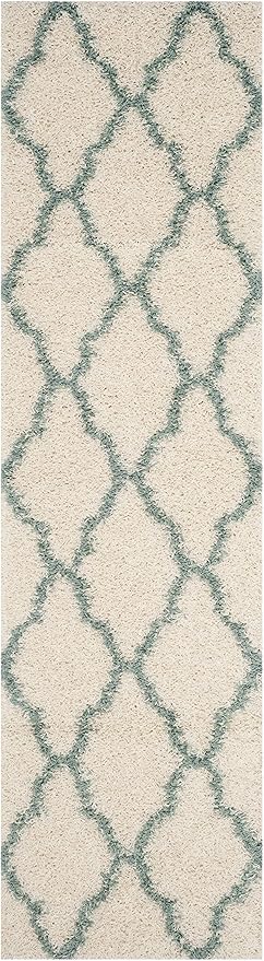 SAFAVIEH Dallas Shag Collection 2'3" x 6' Ivory / Seafoam SGDS257J Trellis Non-Shedding Living Room Bedroom Dining Room Entryway Plush 1.5-inch Thick Runner Rug