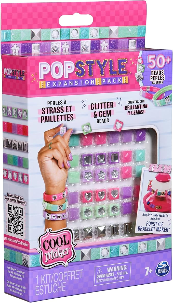 Cool Maker, PopStyle Expansion Pack, Bracelet Making Kit with over 50 Gem Beads, Makes 3, DIY Arts and Crafts Kids Toys for Girls