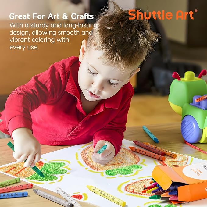 Shuttle Art Crayons Bulk Set - 24 Boxes of 24 Assorted Colors, 576 Count Durable & Non-Toxic Teacher-Quality Crayons, School Supplies bulk in Crayons For Family Class Party Favors
