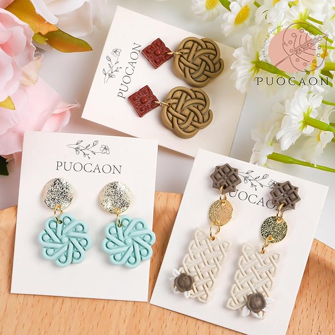 Puocaon Knot Polymer Clay Cutters - 10 Pcs Weave Knot Clay Cutters for Polymer Clay Earrings, Wicker Polymer Clay Cutters for Earrings Jewelry, Rattan Earrings Polymer Clay Cutters