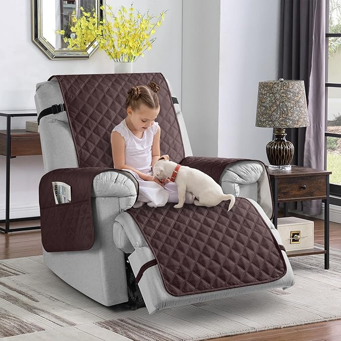 TAOCOCO Non-Slip Recliner Chair Cover Sofa Slipcover, Pet Cover for Large Recliner with Elastic Straps, Washable Chair Seat Cover Recliner Chair Furniture Protector (28'' Oversized, Coffee)