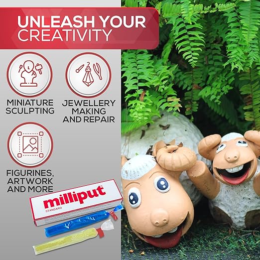 Milliput Epoxy Putty 10 Piece Set, Standard Color - with Sculpting Tools, Sanding Pad and Gloves - Air Dry Moldable Plastic Plumbers Clay - Ceramic Tile, Marble, and Quartz Countertop Chip Repair Kit