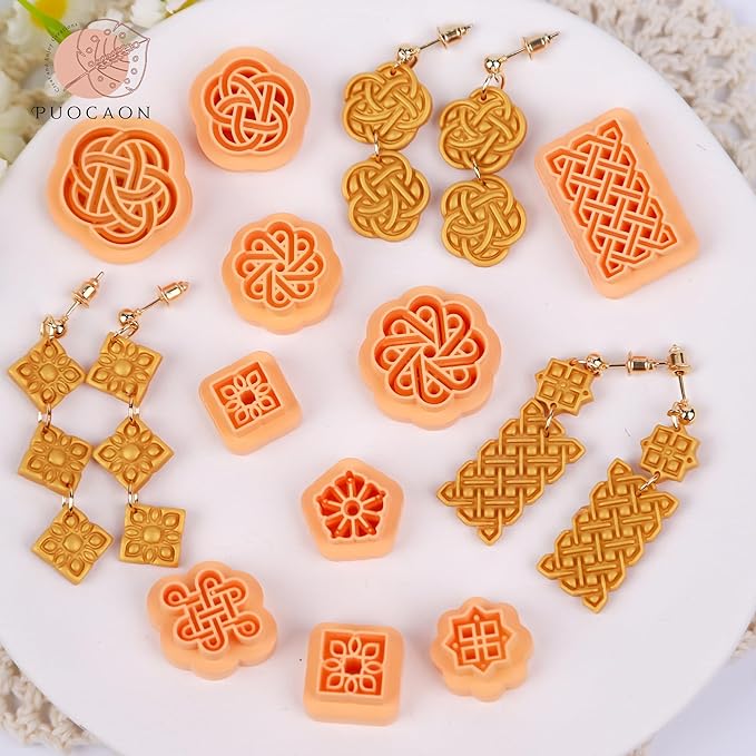 Puocaon Knot Polymer Clay Cutters - 10 Pcs Weave Knot Clay Cutters for Polymer Clay Earrings, Wicker Polymer Clay Cutters for Earrings Jewelry, Rattan Earrings Polymer Clay Cutters