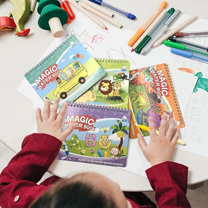 4 Pack Water Drawing Book,Water Coloring & Doodle Book,Reusable Water Reveal Activity Books for Kid,Painting Color Wonder Coloring Books,Gift for Girl & Boy for 3 4 5 6 7 Year Old