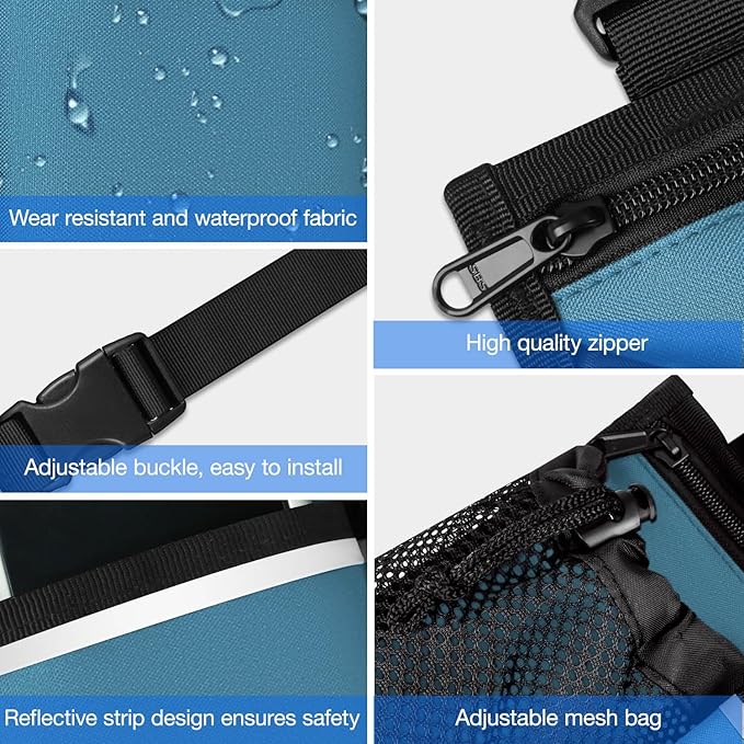 Wheelchair Bag, Walker Bag, Armrest Organizer Pouch with Cup Holder Attachment and Reflective Strip, Accessories for Most Wheelchairs, Walker, Rollators (Sea Blue)