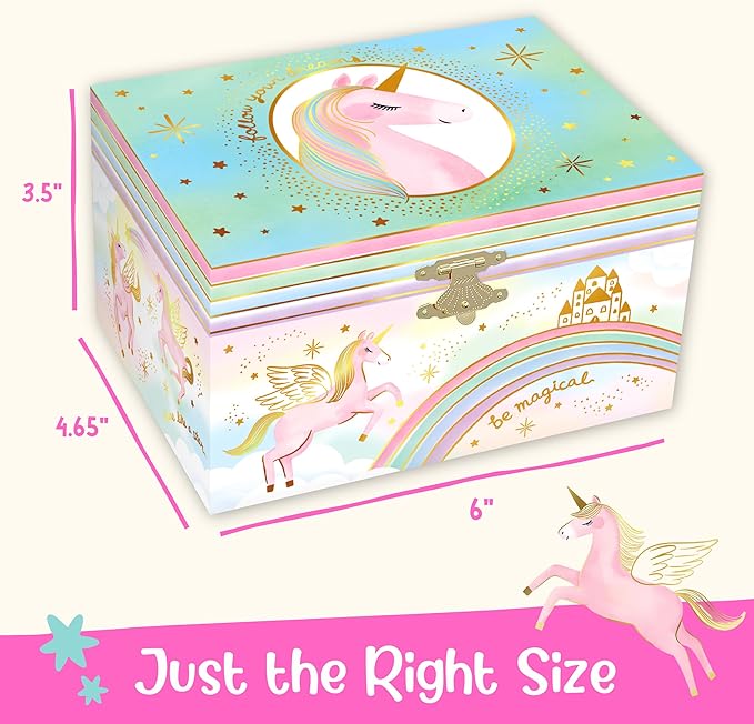 Giggle & Honey Musical Unicorn Jewelry Box for Girls - Kids Jewelry Box with Spinning Unicorn, Unicorn Gifts for Girls, Unicorn Toys - 6 x 4.7 x 3.5 in