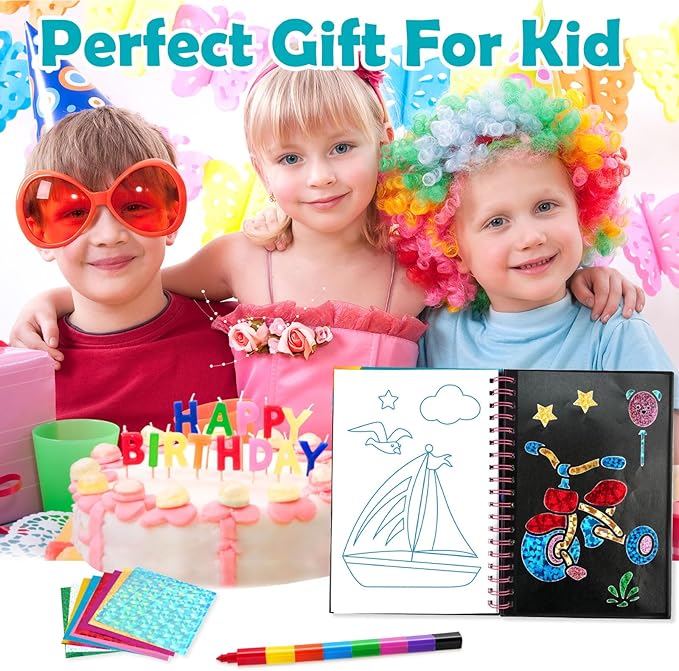 Foil Art Craft Activity for Kids: Fun DIY Toy Sticker Kit, No Mess Creative Travel Supply Set, Idea Birthday Easter Basket Stuffers Valentines Gift for Girl Boy Toddler 4 5 6 7 8 9 Year Old(Vehicle)