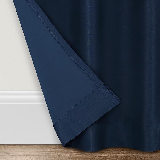 Eclipse Fresno Modern Blackout Thermal Rod Pocket Window Curtain for Bedroom (1 Panel), 52" x 84", Dark Blue
