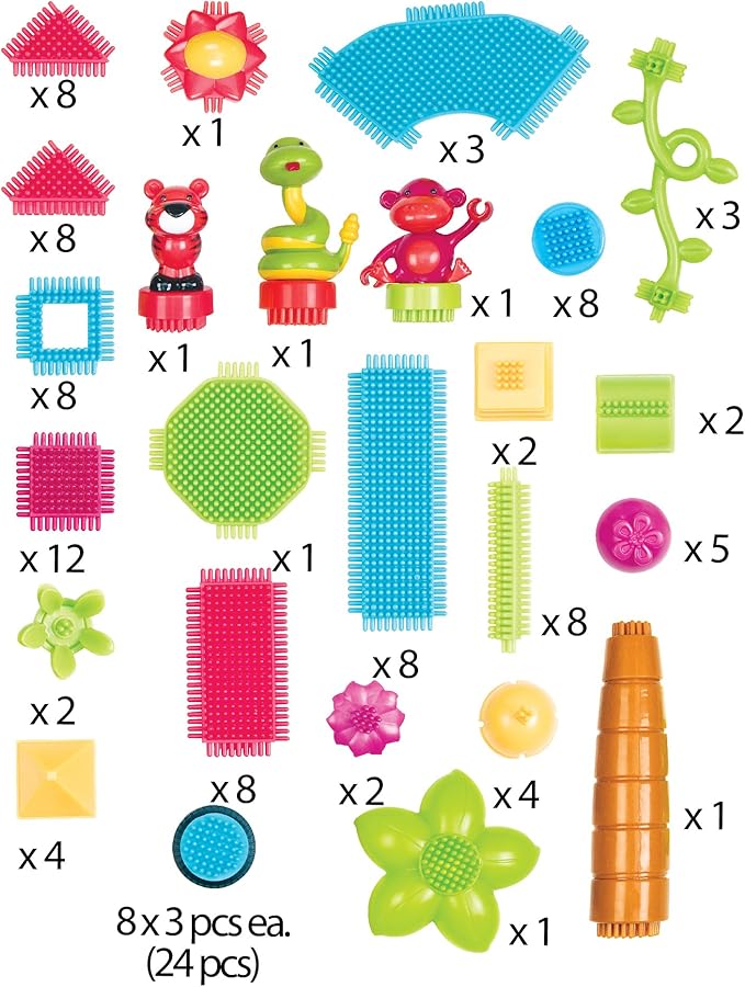 Battat- Bristle Blocks- STEM Interlocking Building Blocks- 128 pc Playset- Reusable Storage Bucket- Developmental Toys for Toddlers & Kids- Jungle Adventure Bucket- 2 Years +