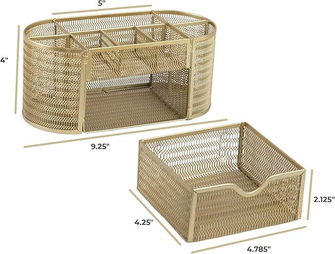 BLU MONACO | Gold Desk Organizer Set with Drawer | Metal Mesh Desk Accessories for Women | Stylish Desktop Organizer for Office Storage, Supplies & Small Stationery