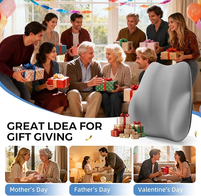 BEBAS Lumbar Support Pillow for Car, Memory Foam Back Cushion for Driving, Ergonomic Lumbar Pillow for Pain Relief, Comfort Lower Back Support for Office Chairs, Car Seat, Wheelchair -Gray