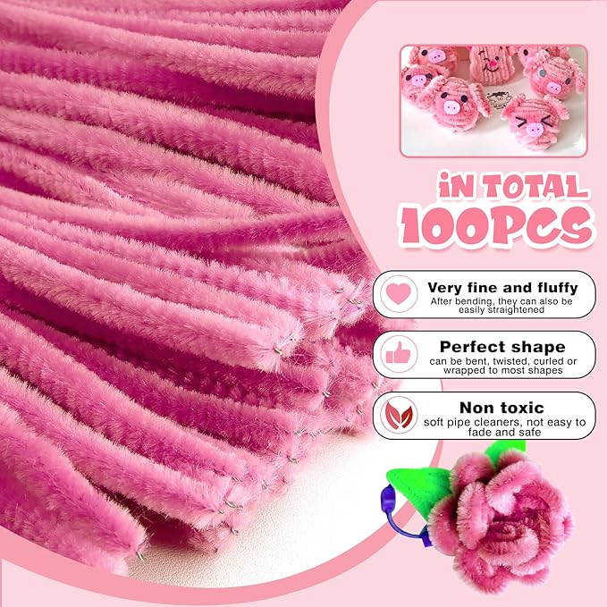 TOAOB 100pcs Pipe Cleaners Light Pink Pipe Cleaners Chenille Stems 6mm x 12 Inch Pipe Cleaners Craft Supplies for Art DIY Crafts Decorations