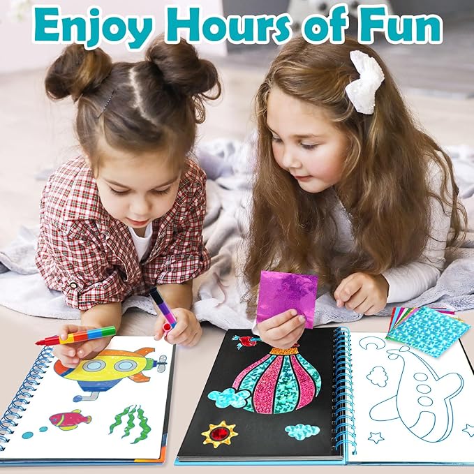 Foil Art Craft Activity for Kids: Fun DIY Toy Sticker Kit, No Mess Creative Travel Supply Set, Idea Birthday Easter Basket Stuffers Valentines Gift for Girl Boy Toddler 4 5 6 7 8 9 Year Old(Vehicle)