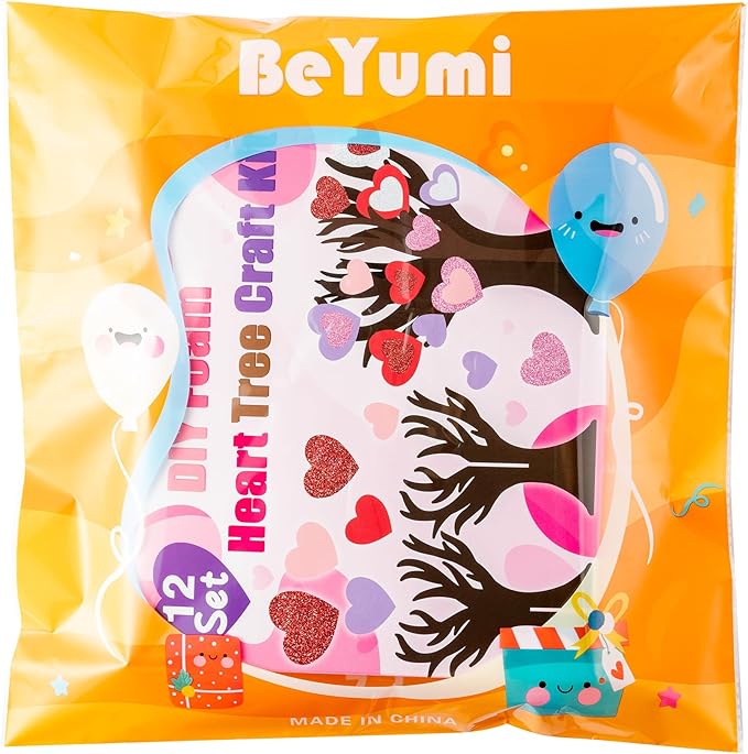 BeYumi 12 Pack Valentine’s Day Thankful Heart Trees Foam Craft Kits for Kids Make Your Own Valentine DIY Heart Trees Decorations Gratitude Tree Craft Set Holiday School Home Party Fun Activities Decor