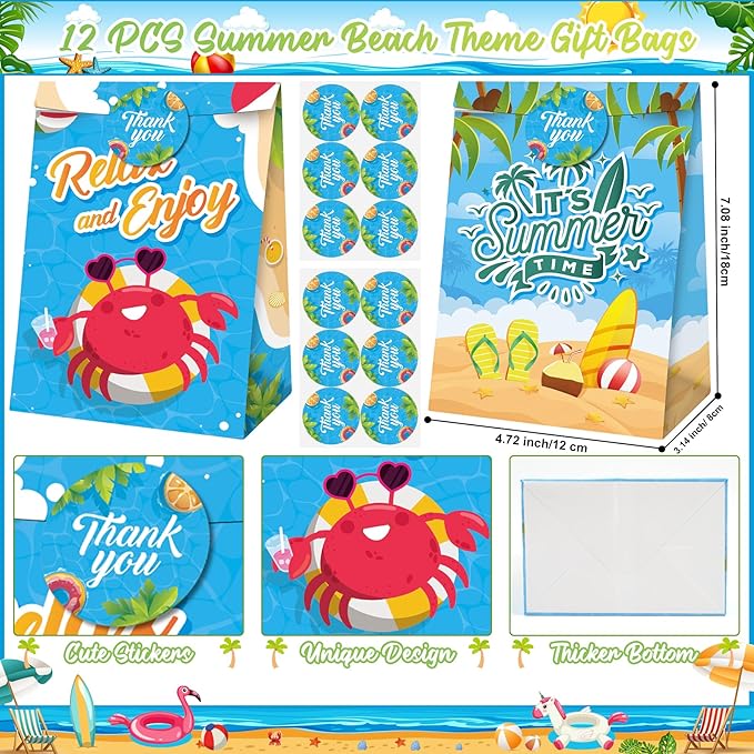 Erweicet Summer Beach Party Favors 72 PCS Summer Pool Slap Bracelets DIY Stickers Keychains Temporary Tattoos Plastic Straws Party Gift Bags for Hawaiian Luau Theme Birthday Party Baby Shower