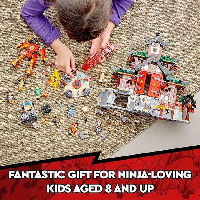 LEGO NINJAGO Ninja Dojo Temple Masters of Spinjitzu Set 71767, Ninja Toy Building Kit with 8 Minifigures and Toy Snake Figure, Collectible Mission Banner Series, Pretend Play Ninja Set for Kids