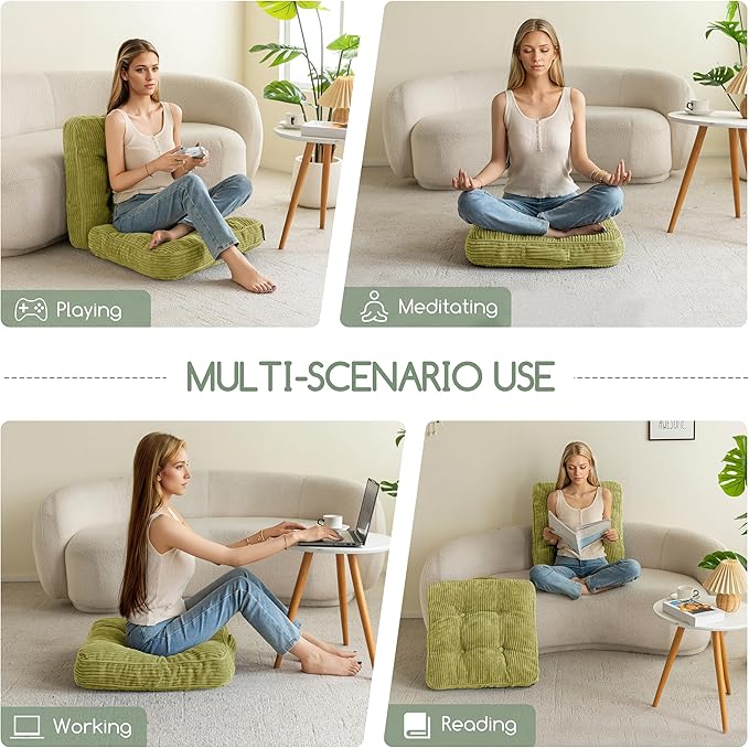 Washable Floor Pillow Cushion for Adults, Meditation Cushion Pillow, Large Square Floor Sitting, Removable Tufted Corduroy Cover, for Tatami Living Room or Yoga, 22x22 Inch, 2Pack, Machine Washable