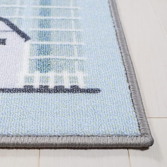 SAFAVIEH Kids Playhouse Collection Area Rug - 5' Square, Blue & Dark Grey, Non-Shedding Machine Washable & Slip Resistant Ideal for High Traffic Areas for Boys & Girls in Playroom (KPH235M)