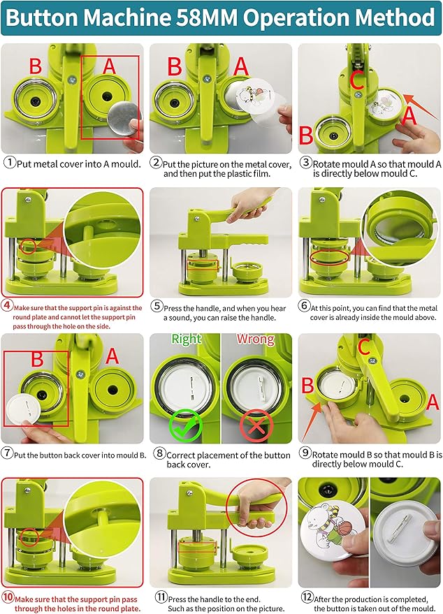 Button Maker Machine 58mm - (3rd Gen) Installation-Free 58mm(2.25in) DIY Pin Badge Button Maker Press Machine Badge Punch Press with Free 100pcs Button Parts&Pictures&Circle Cutter&Magic Book