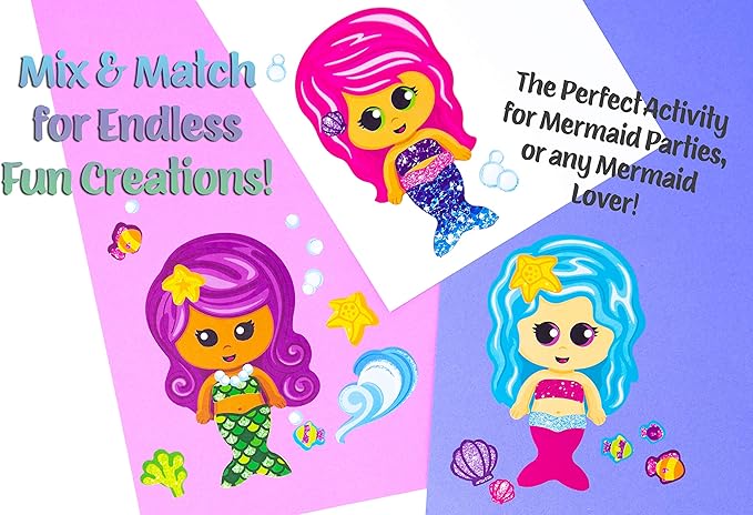 24 Make A Mermaid Stickers - Perfect for Mermaid Party Supplies & Mermaid Party Favors for Kids - Great for Under The Sea Birthday Decorations Or Classroom Activity That Promotes Creativity - Ages 3+