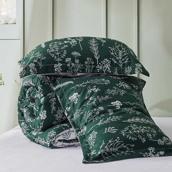 Bedsure Full Comforter Set - Emerald Bed Set, 3 Pieces Cute Floral Bedding, 1 Soft Reversible Botanical Flowers Comforter and 2 Pillow Shams