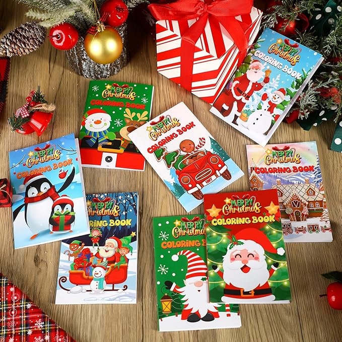Cholemy 56 Pcs Christmas Coloring Books for Kids Party Favors Mini Christmas Coloring Books Bulk DIY Art Winter Small Coloring Books Xmas Stockings Goodie Bags Stuffers Party Supplies(Classic Style)