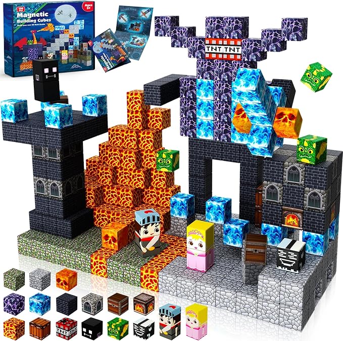 Magnetic Blocks - 100PCS Build Magnetic Dark Mechanical Guardian Castle - Magnetic Toys for Montessori Toddler Christmas Birthday Gifts - STEM Sensory Toys for 3 4 5 6 7 8 9 10 Year Old Boys