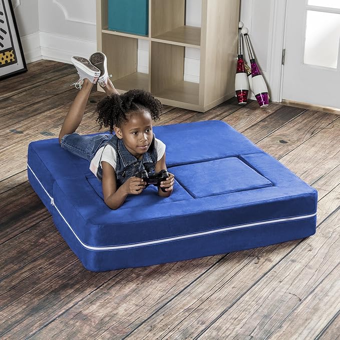 Jaxx Zipline Kids Modular Loveseat & Ottomans/Fold Out Lounger, Blueberry