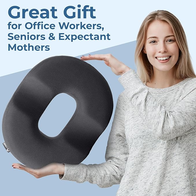 5 STARS UNITED Donut Pillow Hemorrhoid Tailbone Cushion โ Large Cushion for Pain Relief โ Coccyx, Prostate, Sciatica, Pelvic Floor, Pressure Sores, Pregnancy, Postpartum Recovery, Dark Gray