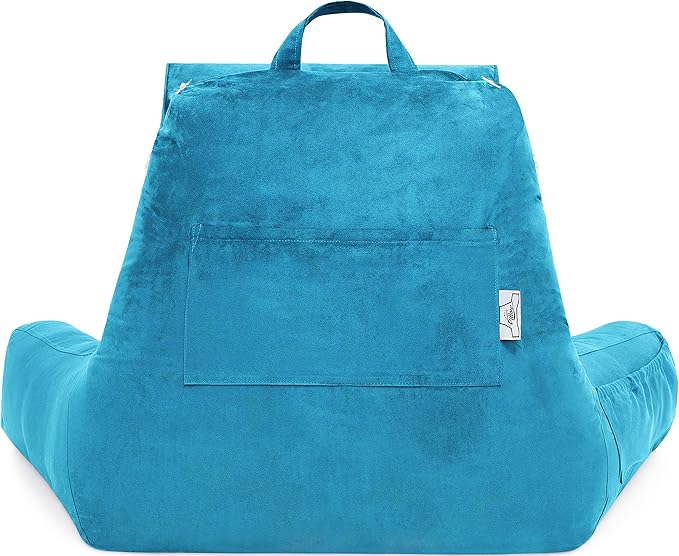 Husband Pillow Medium Aspen Edition Rodeo Blue, Sit Up Reading & Bed Rest with Arms, Ultra-Comfy, Detach Neck Roll - Premium Shredded Memory Foam Backrest, Reverses to Micro: Suede or Plush