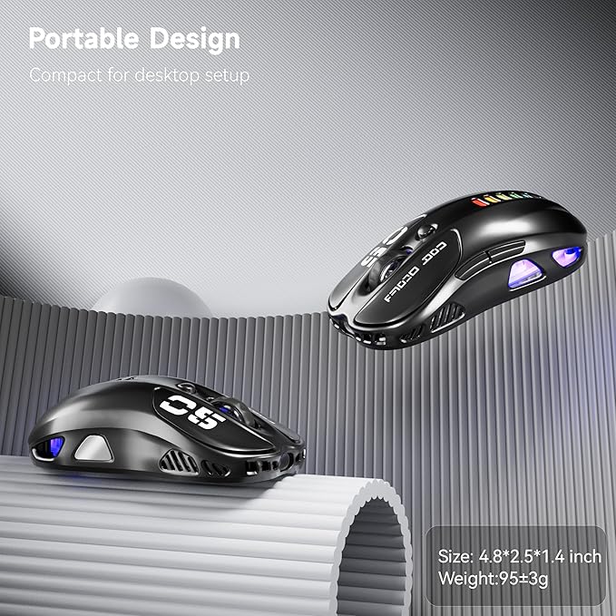 Uciefy Wireless Bluetooth Mouse, Dual Mode (BT5.1&2.4GHz) Rechargeable LED Wireless Mouse, Ergonomic Computer Mice for Laptop/PC/Mac -Black