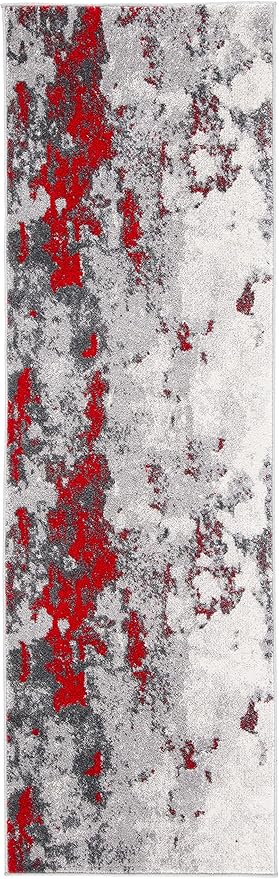 SAFAVIEH Adirondack Collection Runner Rug - 2'6" x 10', Red & Grey, Modern Abstract Design, Non-Shedding & Easy Care, Ideal for High Traffic Areas in Living Room, Bedroom (ADR134Q)