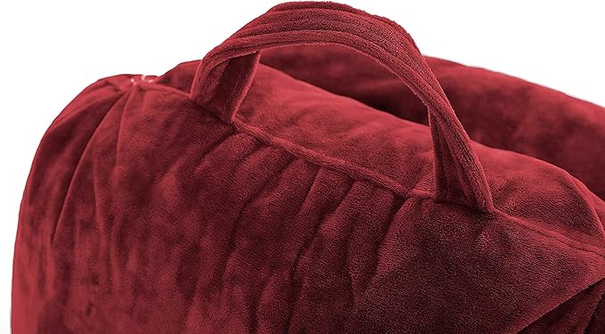 Husband Pillow Medium Maroon, Backrest for Kids, Teens, Petite Adults - Reading Pillows with Arms, Adjustable Loft, Plush Memory Foam, Bed Rest Chair for Sitting Up, Detach Neck Roll, Removable Cover