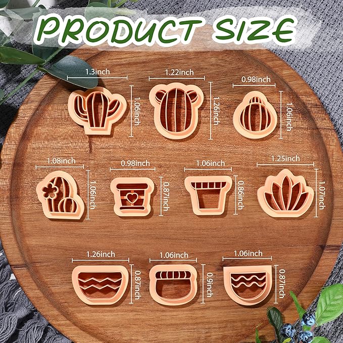 Puocaon Cactus Polymer Clay Cutters - 10 pcs Clay Cutters for Earrings Making, Cactus and Flowerpot Shapes Clay Cutters for Polymer Clay Jewelry, Adorable Mini Clay Cutters for Handmade Craft