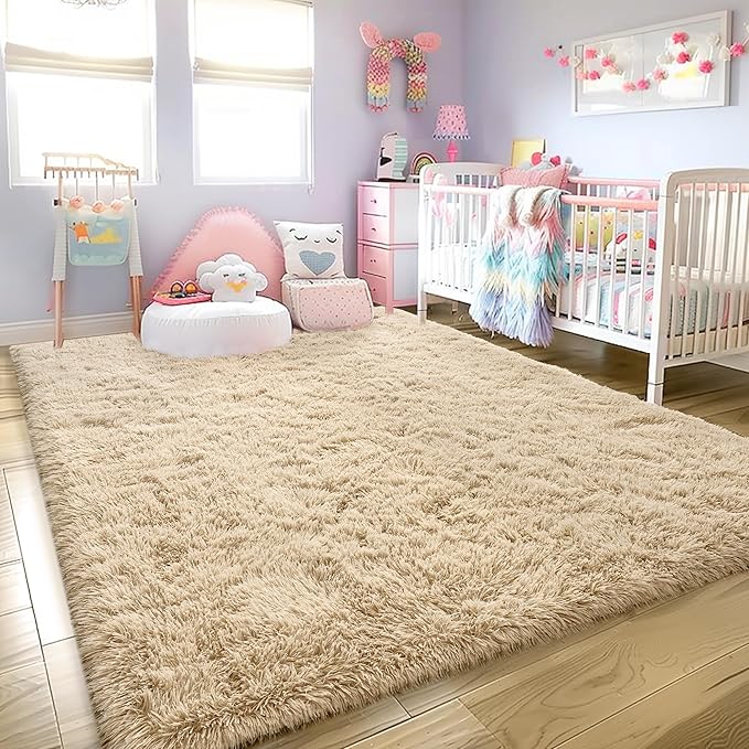 Xexsin Ultra Fluffy Area Rugs for Living Room Bedroom, 6x9 Fuzzy Large Living Room Rugs, Thick Shag Rug for Dorm, Soft Non Slip Kids Girls Boys Rug for Home Decor Aesthetic, Camel