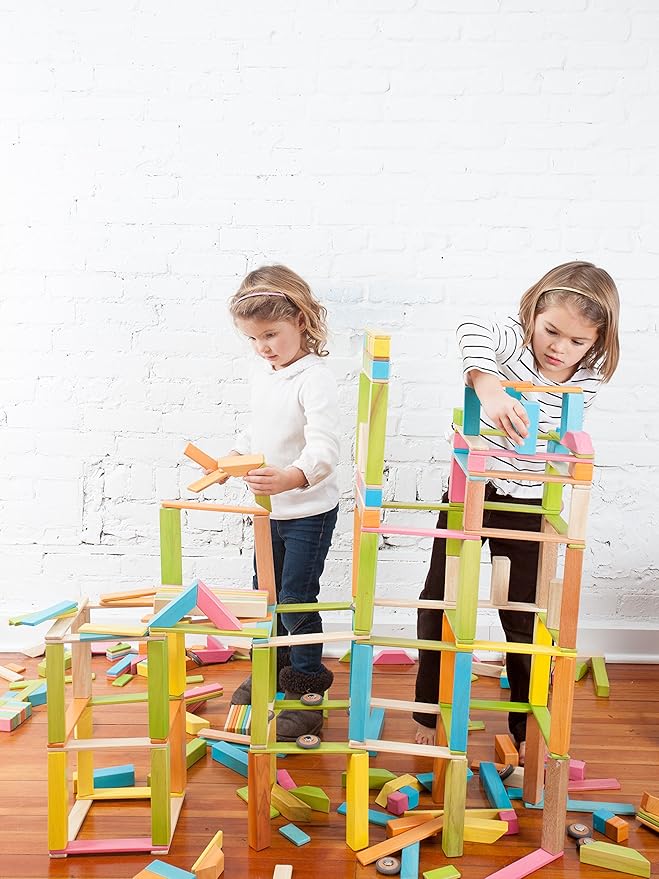 90 Piece Tegu Classroom Magnetic Wooden Block Set, Tints, 1-99 years old