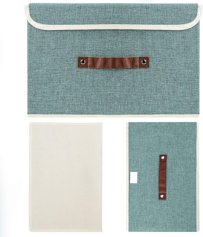 TYEERS Collapsible Storage Boxes, Washable Fabric Storage Bins with Lids, 14.9x9.8x9.8 inches, 2 Pack, Aqua Deep