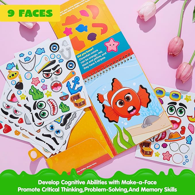 JOYIN 3 Pcs Activity Books for Kids, Make a Face Reusable Stickers, Hidden Pictures Books, Travel Toys for Boys Girls