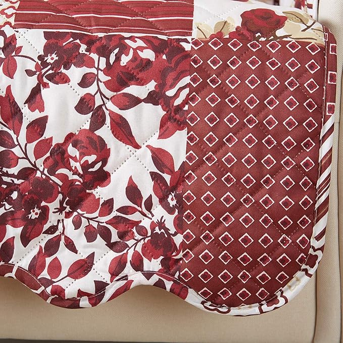 Great Bay Home Patchwork Scalloped Printed Furniture Protector Stain Resistant Sofa Cover (Sofa, Burgundy)