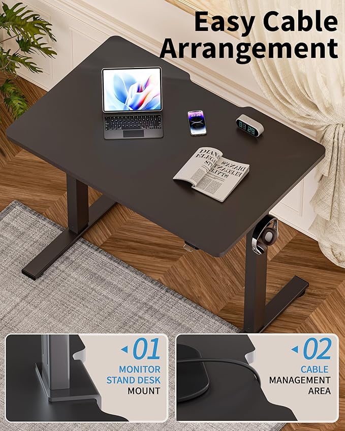 Okin Small Electric Standing Desk, 40" x 24" Whole Piece Height Adjustable Black Sit to Stand Desk Computer Workstation for Home Office
