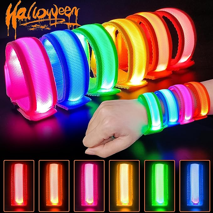 GIFTINBOX 12/6 PCS LED Light Up Bracelets for Kids Adults, LED Glow Flashing Arm Wrist Bands, Glow in The Dark Party Supplies for Night Events Valentine's Day Gifts Party Favors Concerts Rave Sports