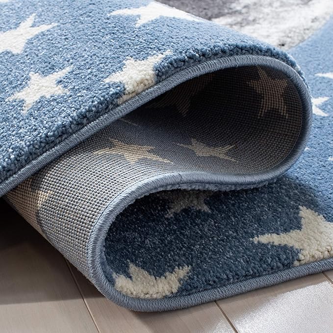 SAFAVIEH Carousel Kids Collection Runner Rug - 2' x 8', Light Blue & Grey, Non-Shedding & Easy Care, Ideal for High Traffic Areas for Boys & Girls in Playroom, Nursery, Bedroom (CRK135L)