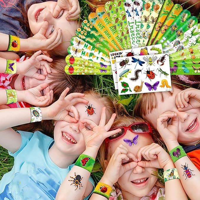48 Bug 24PCS Bug Temporary Tattoos Sticker 24PCS Slap Bracelets Perfect for Themed Birthday Party Favors Baby Showers or Classroom Rewards Ideal Decor and Gifts for Girls and Boys