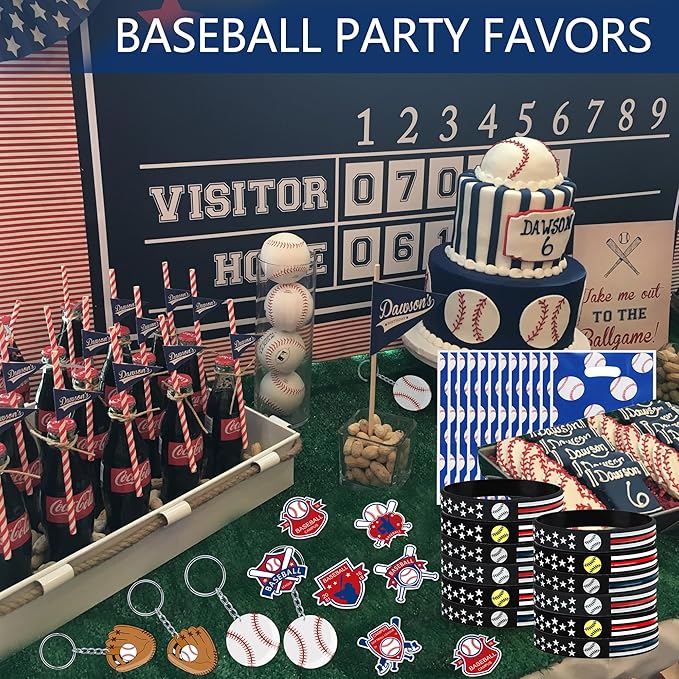 Baseball Party Favors,98 Pcs Baseball Themed Party Supplies For Kids With Goodie Bags,Bracelets,Brooches,Keychain,Stickers For Boys Team Gifts Birthday Decorations Classroom Rewards Stuffers