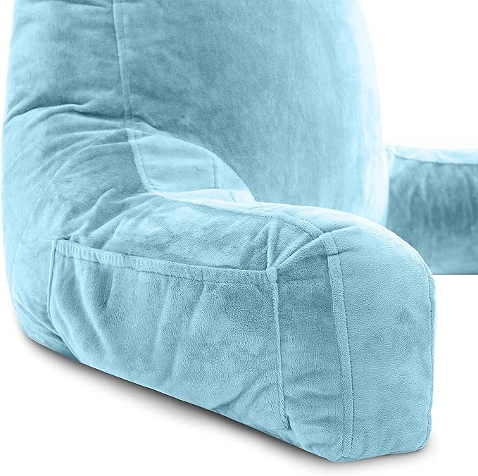 Husband Pillow XXL - Reading Pillow Bed Chair with Arms & Back Support - Carolina Blue - Back Pillow for Sitting Up - Bed Rest Arm Pillow - Comfy Reading Pillow for Adults
