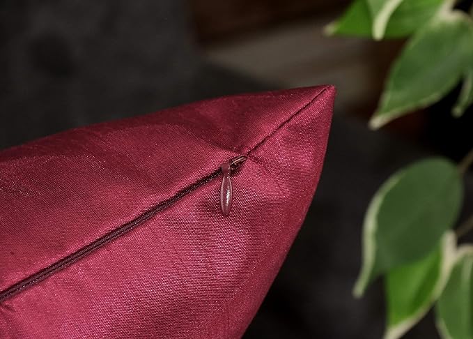 Aiking Home 12x18 Inches Faux Silk Rectangular Throw Pillow Cover, Zipper Closure, Burgundy (Set of 2)
