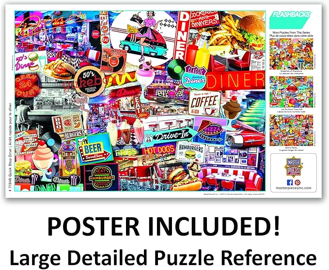 MasterPieces - 1000 Piece Jigsaw Puzzle, Quick Stop Diner, Fun for Adults, Family, Kids, Non-Glare Finish, 19.25" x 26.75"