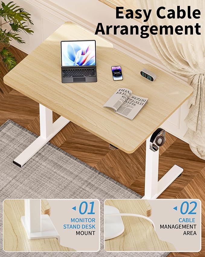 Okin Small Electric Standing Desk, 40" x 24" Whole Piece Height Adjustable Oak Sit to Stand Desk Computer Workstation for Home Office